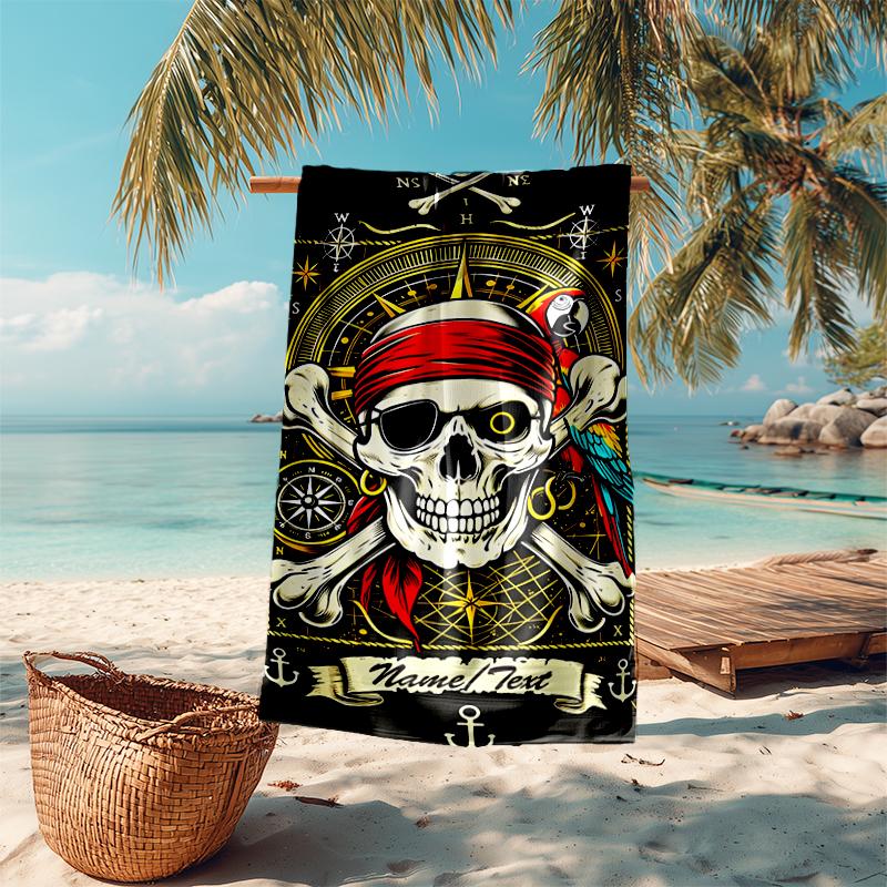 1PC Custom Name Pirate Skull Adventure Beach Towel Highly Absorbent And Sand-Resistant Towel for Swimming, Pool, Yoga, And Travel Lightweight