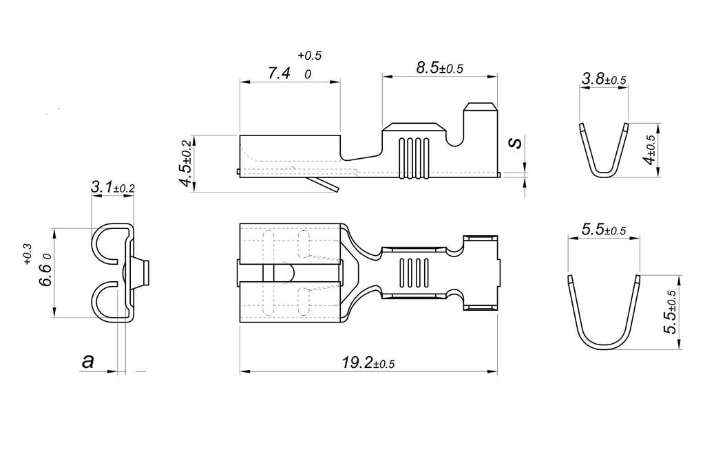 F-2.5 female female socket with FZ catch, tinned, 6.3x0.8, 1.0-2.5 GB0.38 L19.2 (sold in packs of 300 pieces) ELMOT, price shown is for 1 piece