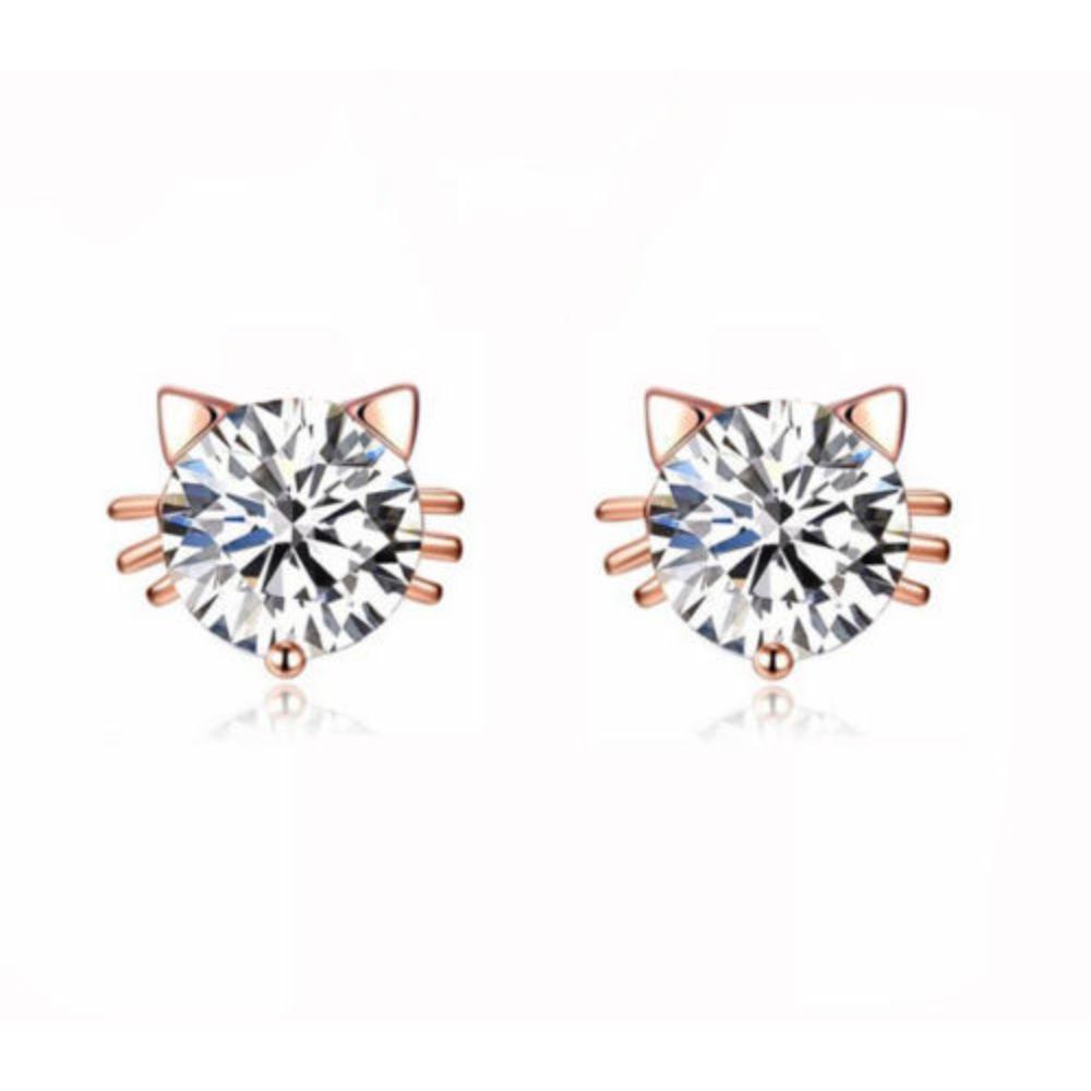 Elegant Cat Elf Stud Earrings Silver Plated White Copper Zircon Earrings for Women Trendy Accessories Gift