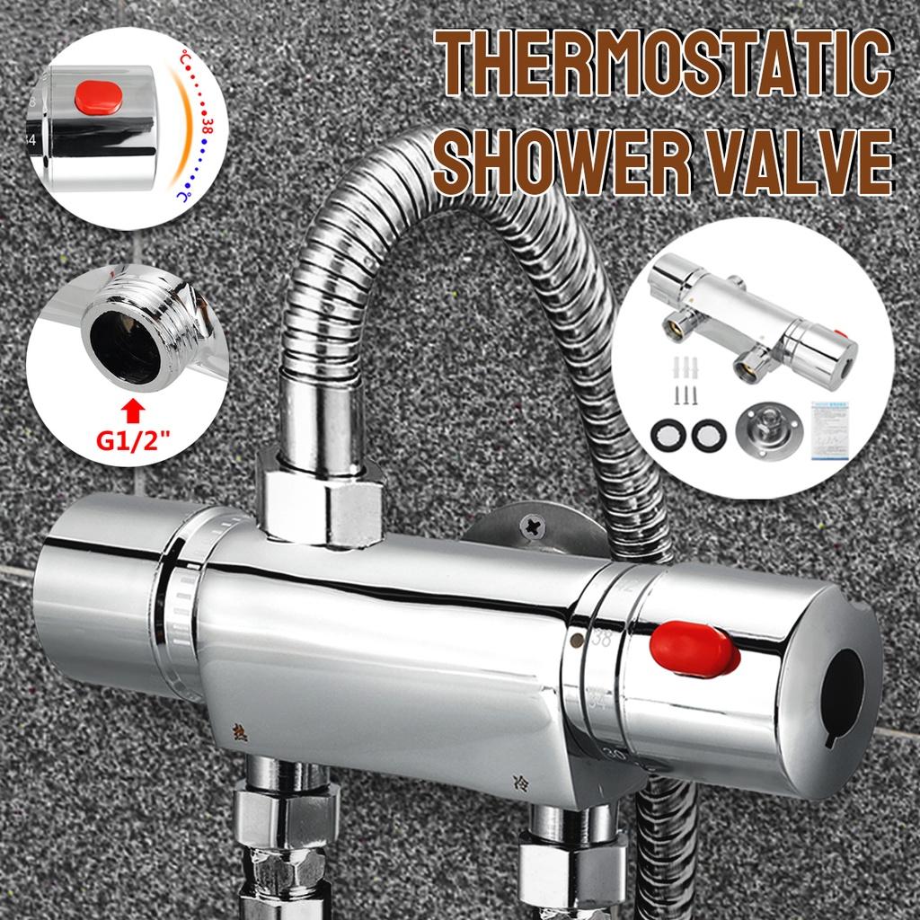 Настенный термостатический душ для ванной комнаты, смеситель для холодной и горячей воды, латунный смеситель, двухрычажное управление, контроль температуры, смеситель для душа и ванны