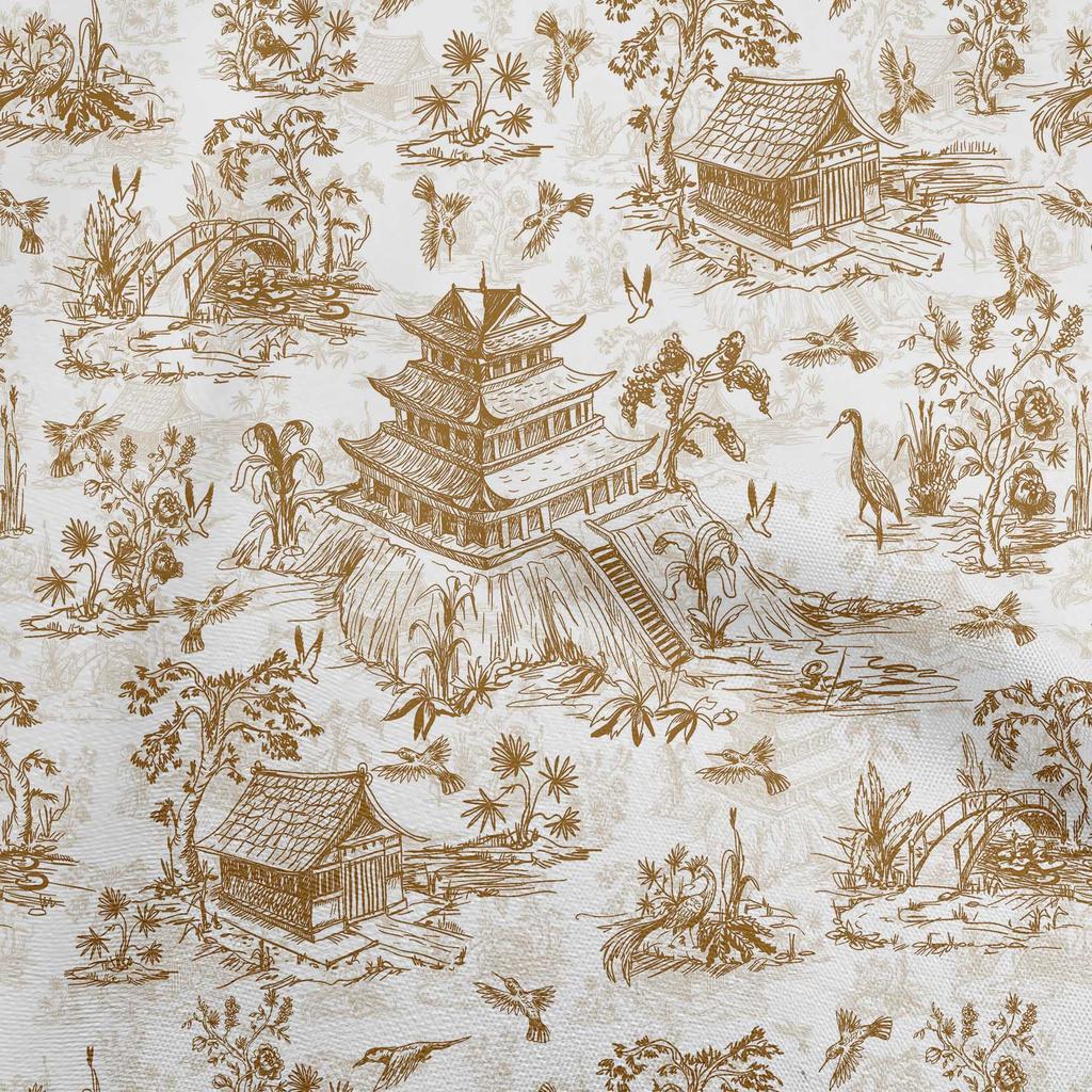 oneOone Cotton Flex Brown Fabric Asian Japanese Pattern Sewing Fabric By The Yard Printed Diy Clothing Sewing Supplies 40 Inch