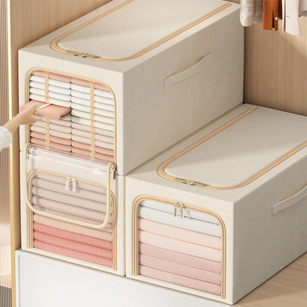 Foldable Steel Frame Storage Box Clear Window Clothes Storage Box Wardrobe Organizer  Thick Fabric