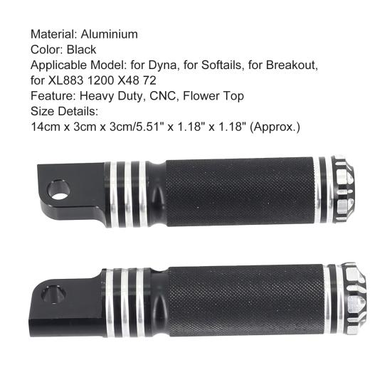 2Pcs Motorcycle CNC Foot Pegs Flower Top Three Circle Black Modified Footrest for XL883 1200 X48 72