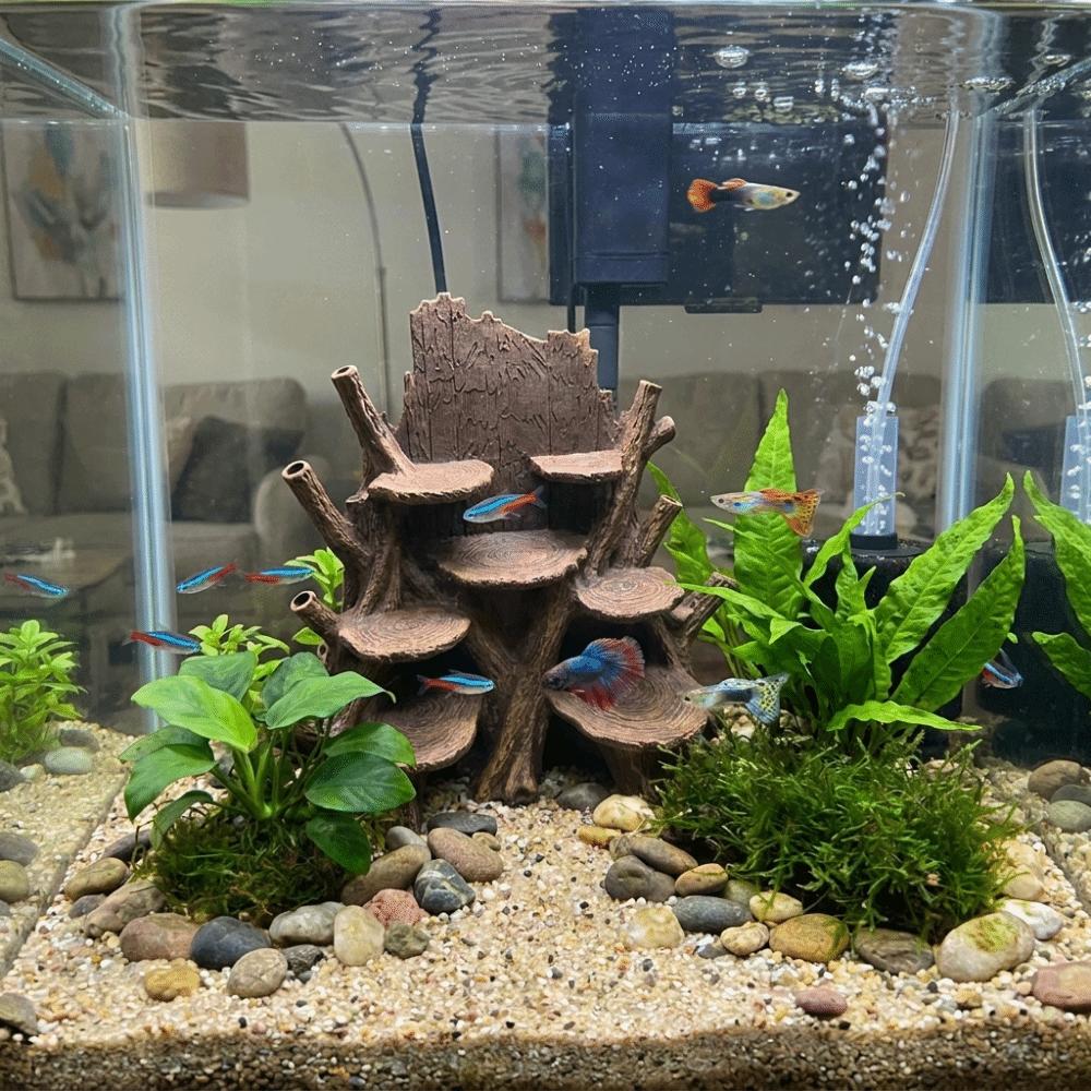 Irregular Stump Fish Tank Ornaments Realistic Tree Stump Shrimp Breeding Cave Aquatic Pets