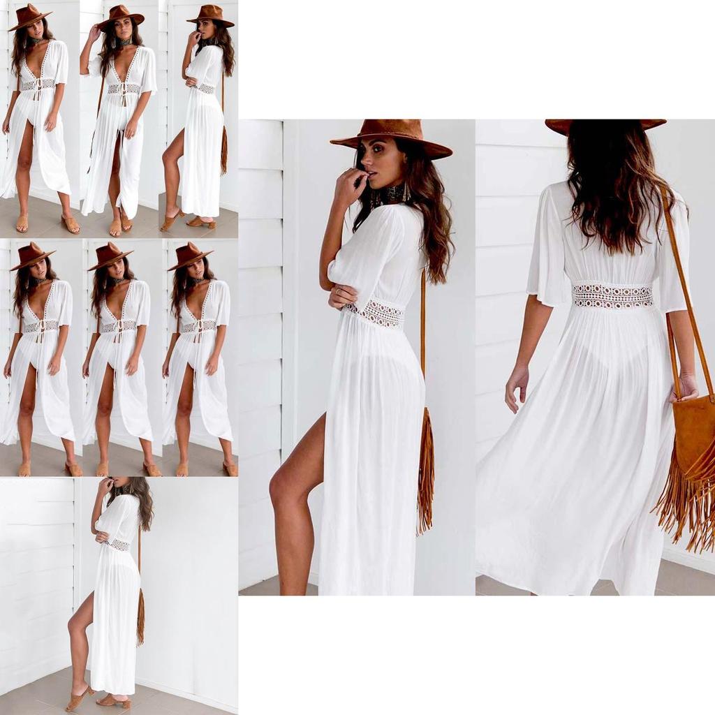 Chic Women's Lace Crochet Beach Kaftan Dress For Effortless Summer Style