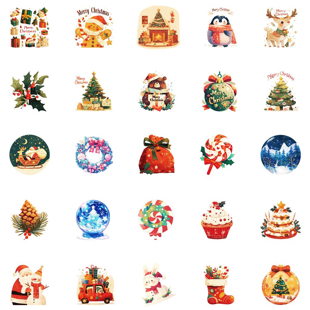 50 Christmas Personality Festive Cartoons Kids Stickers Party Decoration Diy Water Cup Notebook Stickers
