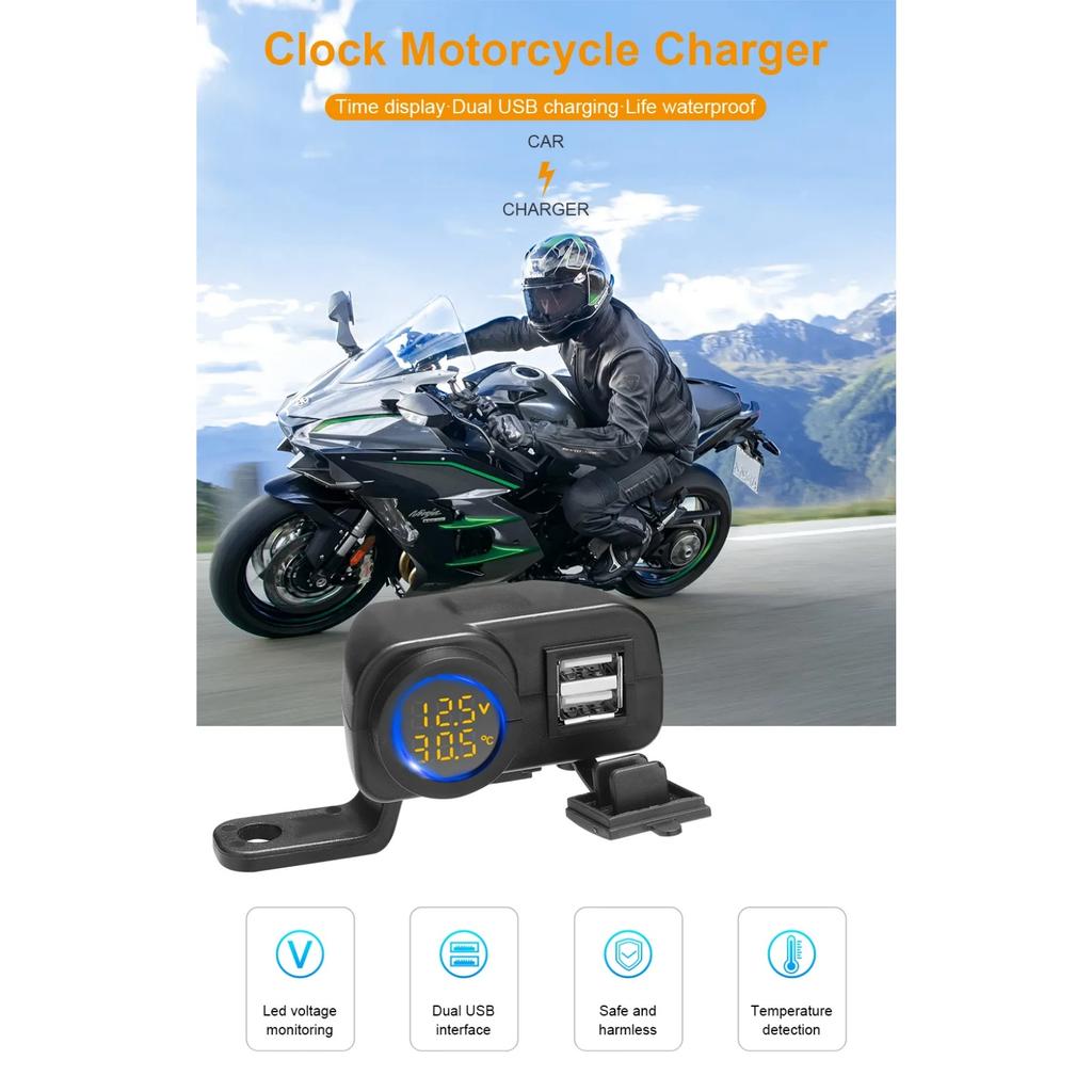 Зарядное устройство для телефона на мотоцикле с цифровым дисплеем 36 Вт QC3.0, быстрое зарядное устройство с двумя USB-входами, вольтметром, термометром, адаптером для сотового телефона