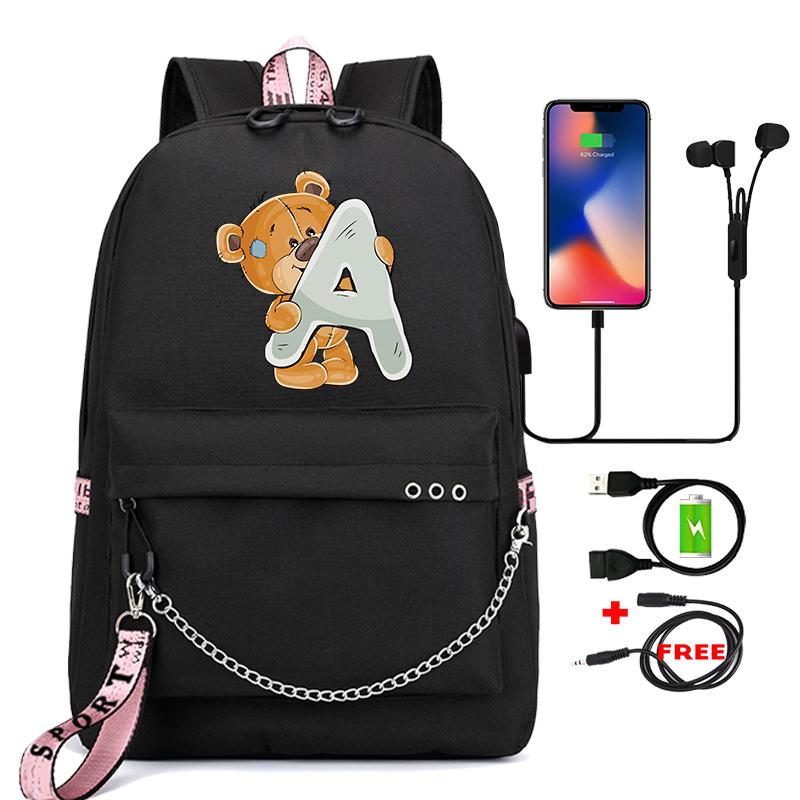 Рюкзак Little Bear с 26 английскими буквами, детская сумка для книг, школьная сумка для косплея для мальчиков и девочек, большой вместительный дорожный рюкзак для детей