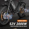 New K10 electric bicycle 2000W dual motor 52V 43Ah dual battery 20 * 4.0-inch fat tire electric bicycle hydraulic brake, cruise mode