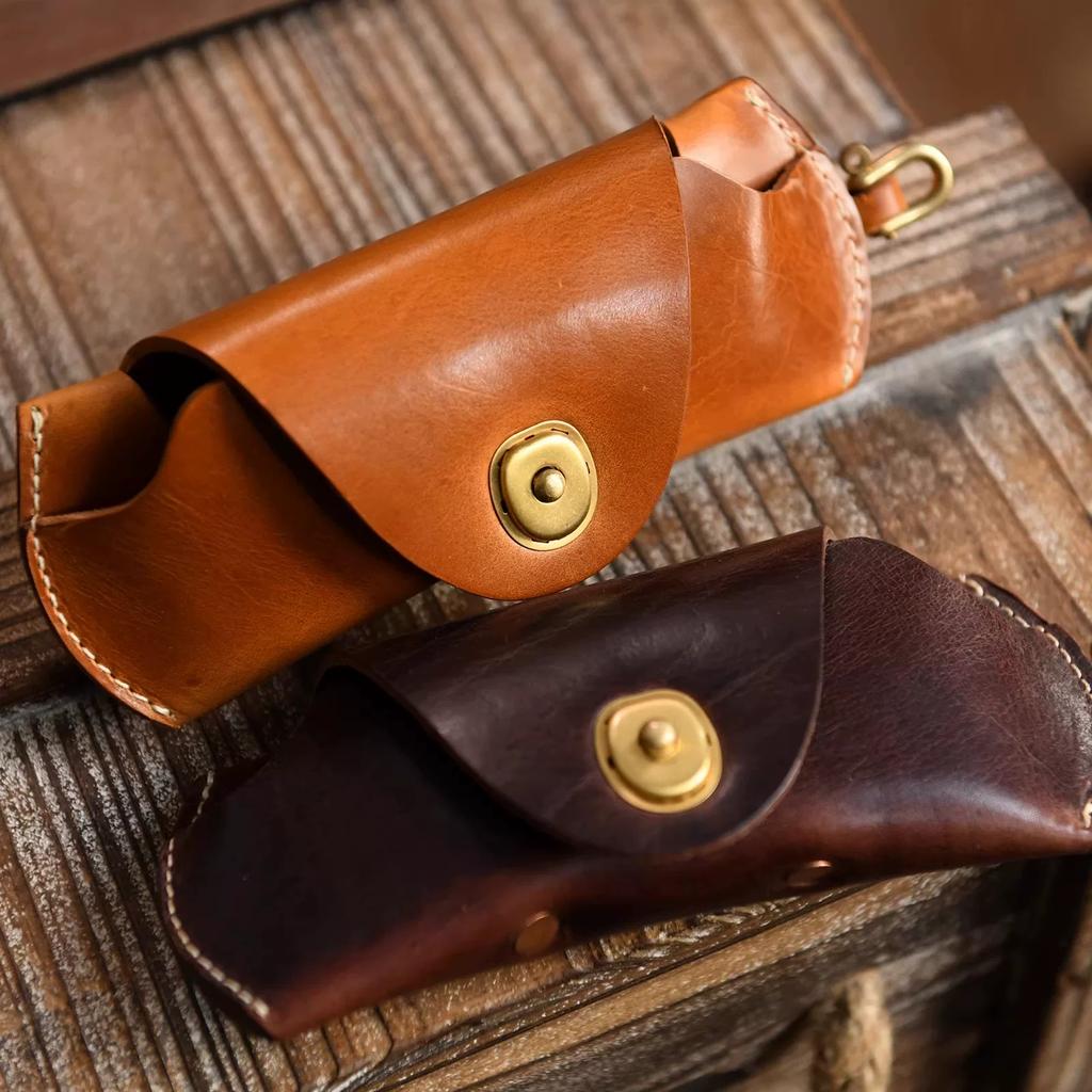 American retro leather texture glasses case men's portable hanging bag myopia glasses sunglasses storage case pressure-resistant sunglasses