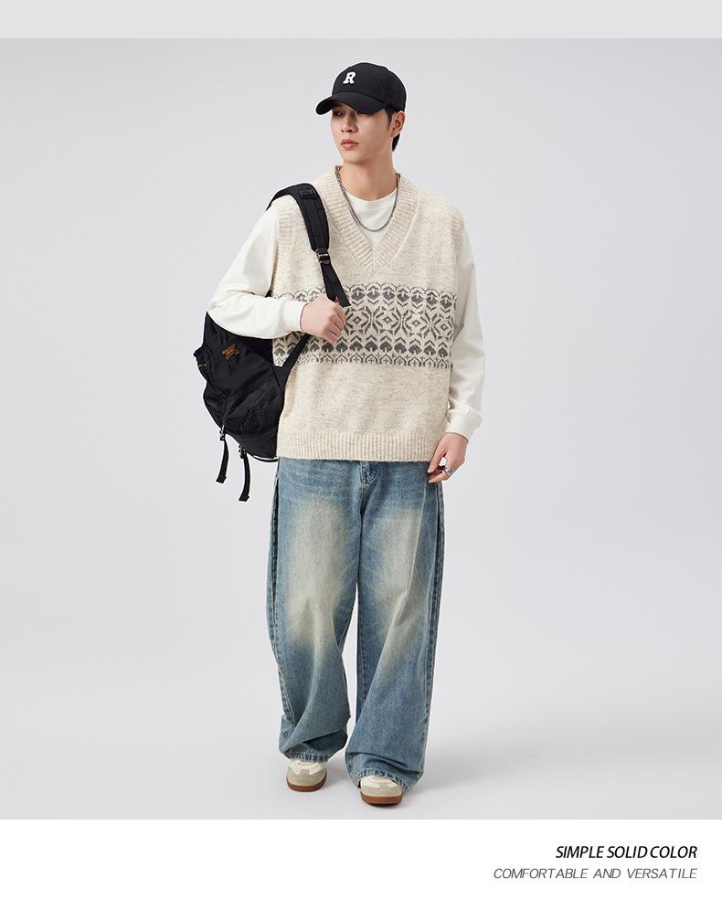 Мужской ретро жилет-свитер с V-образным вырезом, вязаный в стиле Аргил и Фэйр-Айл, для осени/зимы