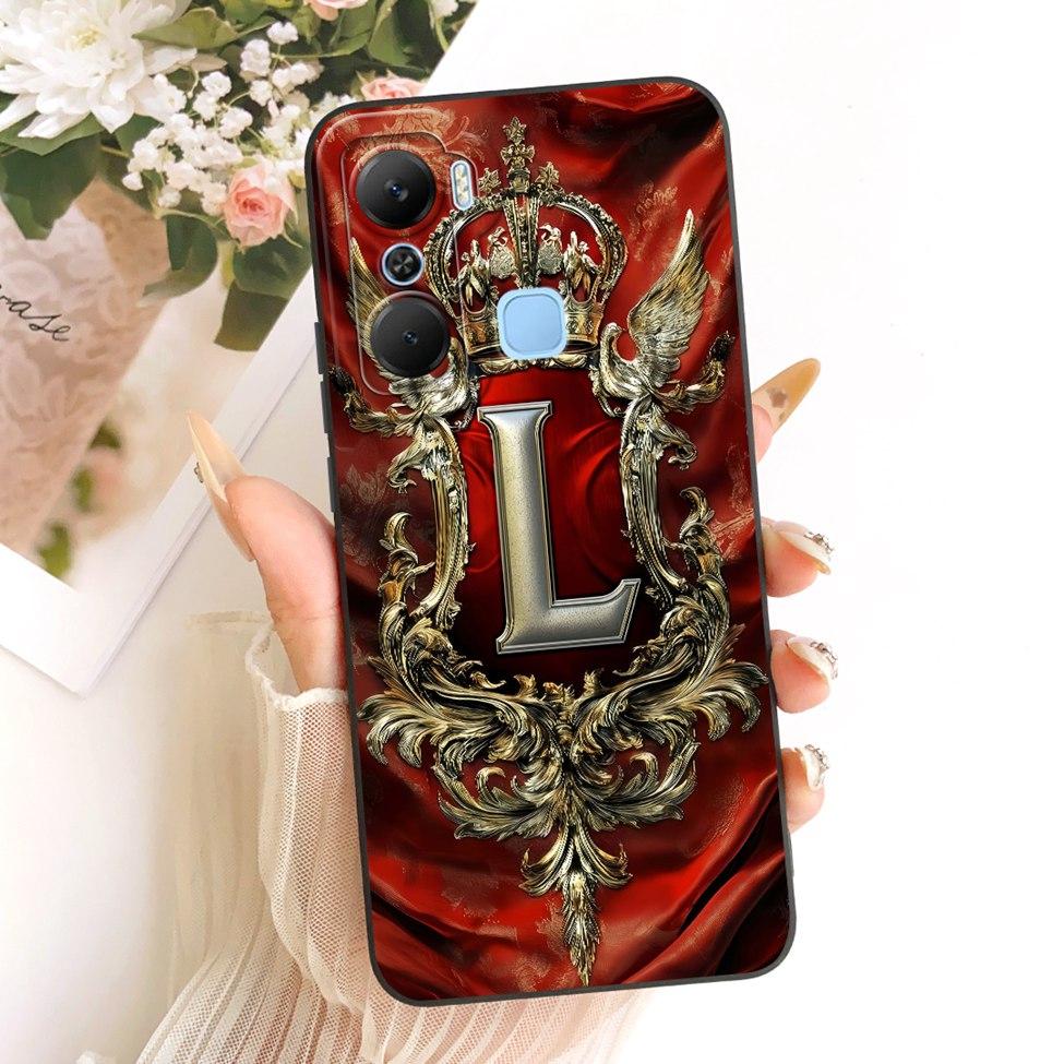 Чехол для телефона Infinix Hot 12Pro X668C Чехол для Infinix Hot 12 Pro Силиконовый Эстетичный Роскошный Буквы от A до Z 2D Рисованный