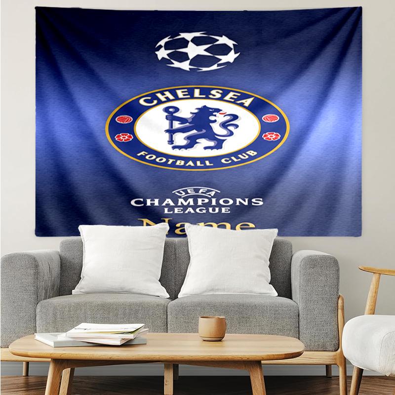 Custom Name Chelsea Football Club Print Tapestry, Backdrop, Easy Setup, Ideal for Bedroom, Office & Living Room, with Aesthetic Wall Hanging Decor.