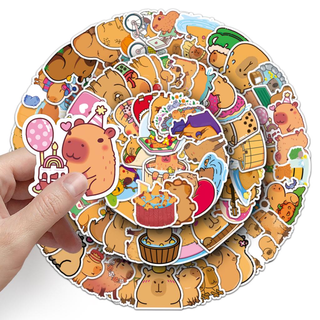 100 Capybara Cartoon Stickers Cute Animal Kapibala Guka Decorative Water Cup Mobile Phone Small Mochi Stickers