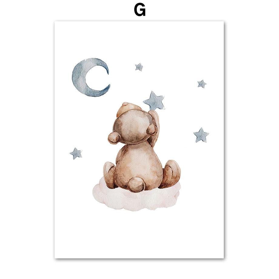 Elephant Penguin Bunny Bear Balloon Moon Stars Nordic Wall Art Canvas Painting Posters And Prints Wall Pictures Kids Room Decor