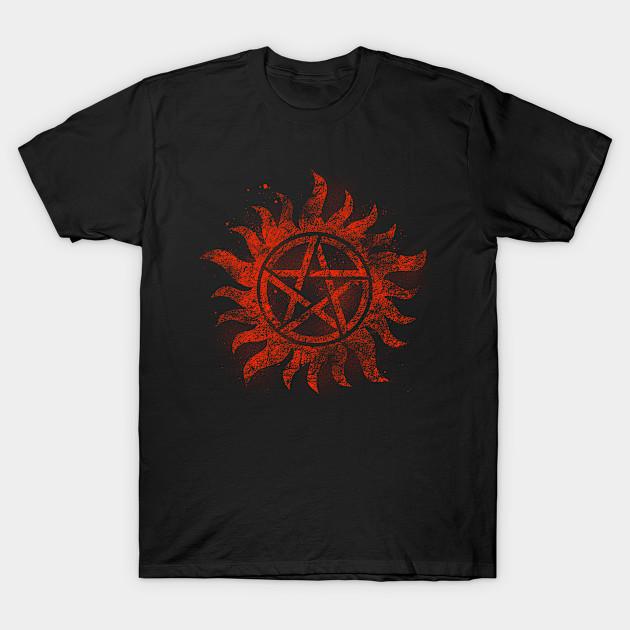 Мужская черная футболка с принтом Supernatural Винтажная Красная Печать на бумаге для трансфера без вырезания Хлопковая футболка