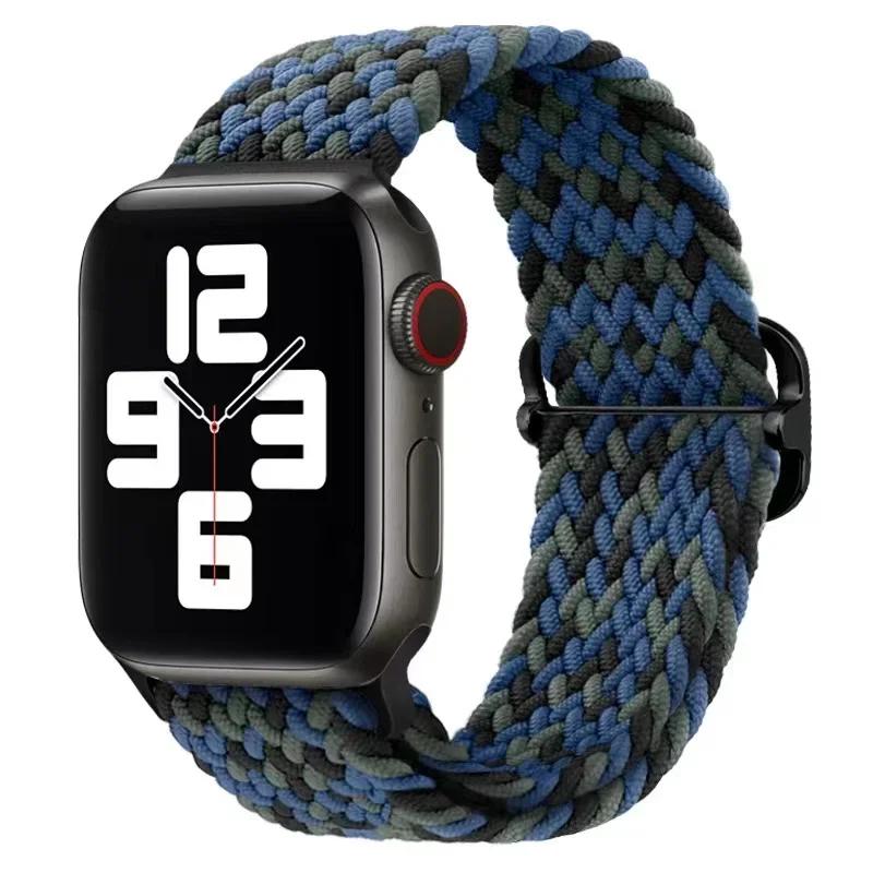 Плетеный ремешок Solo Loop для Apple Watch 10 Band 42 мм 46 мм 45 мм 44 мм 40 мм 9 8 7 6 5 4 SE 2 Регулируемый эластичный нейлоновый ремешок iWatch Ultra