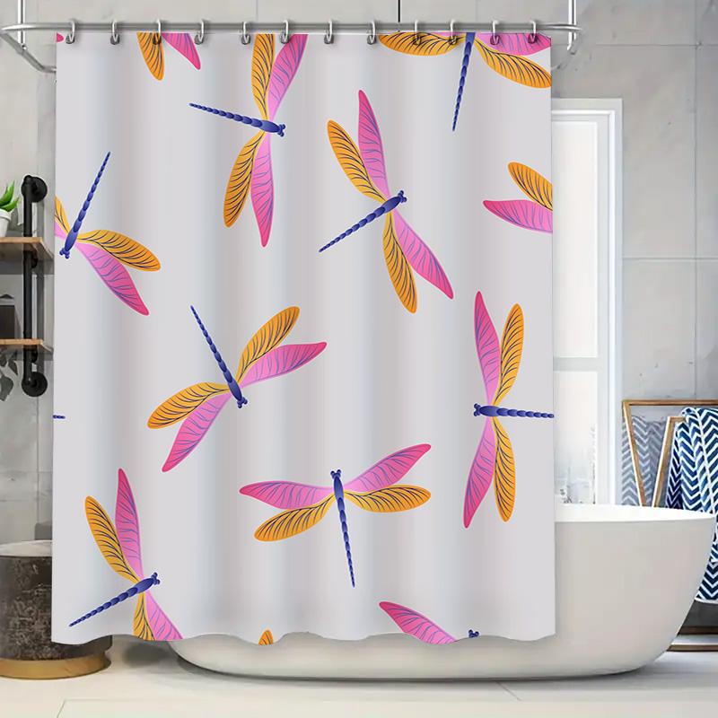 Bright Dragonfly Printed Shower Curtain Waterproof Fabric Bathroom Decor Hanging In Various Sizes Customizable Size Options Avai