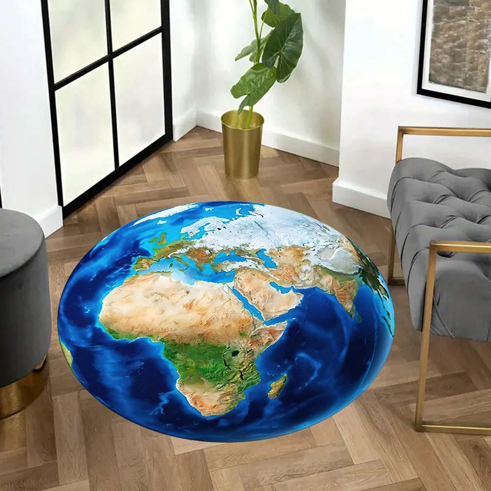 Vibrant Earth Design Round Area Rug, Non Slip Decorative Floor Mat for Living Room Bedroom and Gaming Space Home Decor