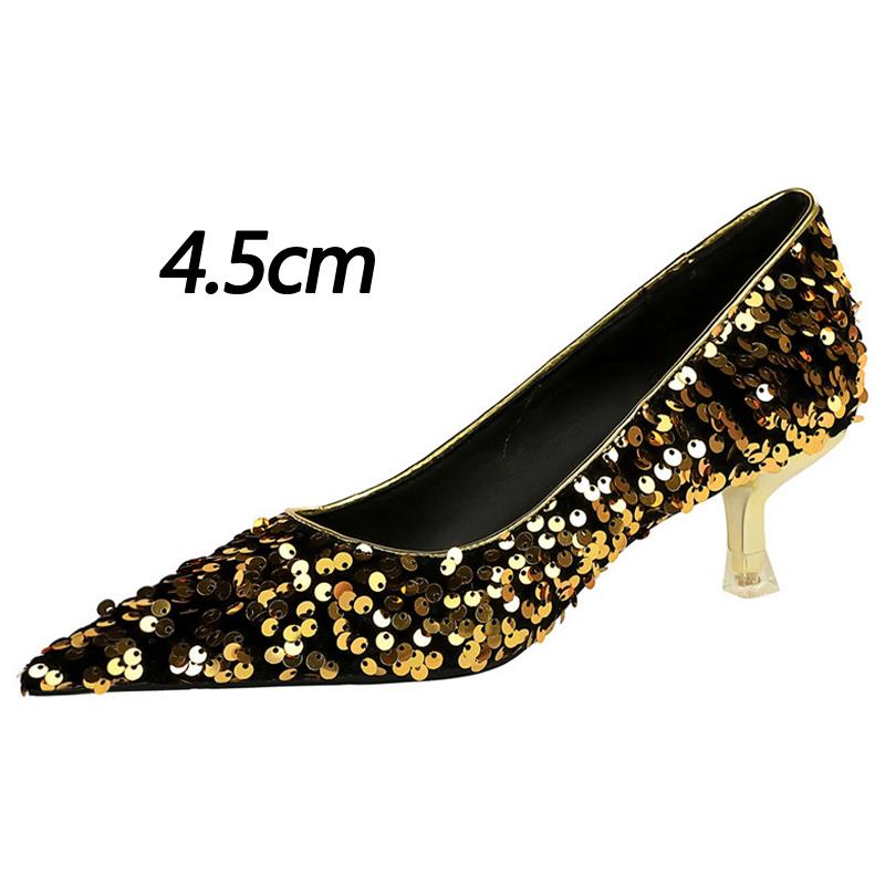 Shoes New Sequin Women's Shoes Sparkling Women Pumps Fashion Kitten Heels 4.5 Cm Low Heeled Luxury Banquet Shoes Size 43