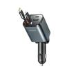 Автомобильное зарядное устройство 4-в-1 со сматывающимися кабелями USB-A USB-C 30 Вт - темно-серое