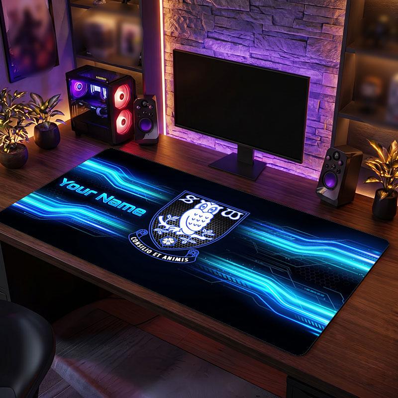 Sheffield Wednesday FC Custom Large Mouse Pad, Personalized Name Text Print, Football Logo Non‑Slip Desk Mat Gaming Gift