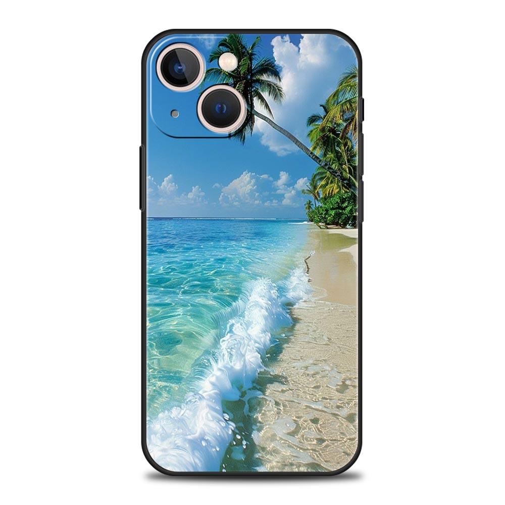 Летняя пляжная сцена на закате на море Пальма Чехол для телефона для iPhone 16 13 15 14 12 11 Pro MAX XR X SE XS 7 8 Plus Мягкий ТПУ чехол