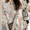 Women Shirt Chinese Style Embroidery Elegant Long Sleeve Cheongsam Shirt for Daily Wear