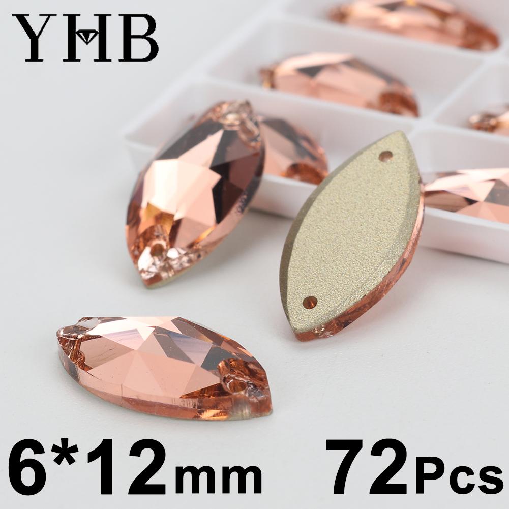YHB T362 Light Peach Galactic Lemon Drop Glass Crystal AB Sewing Stones Flatback Sew on Rhinestones for Garment Clothes Bags
