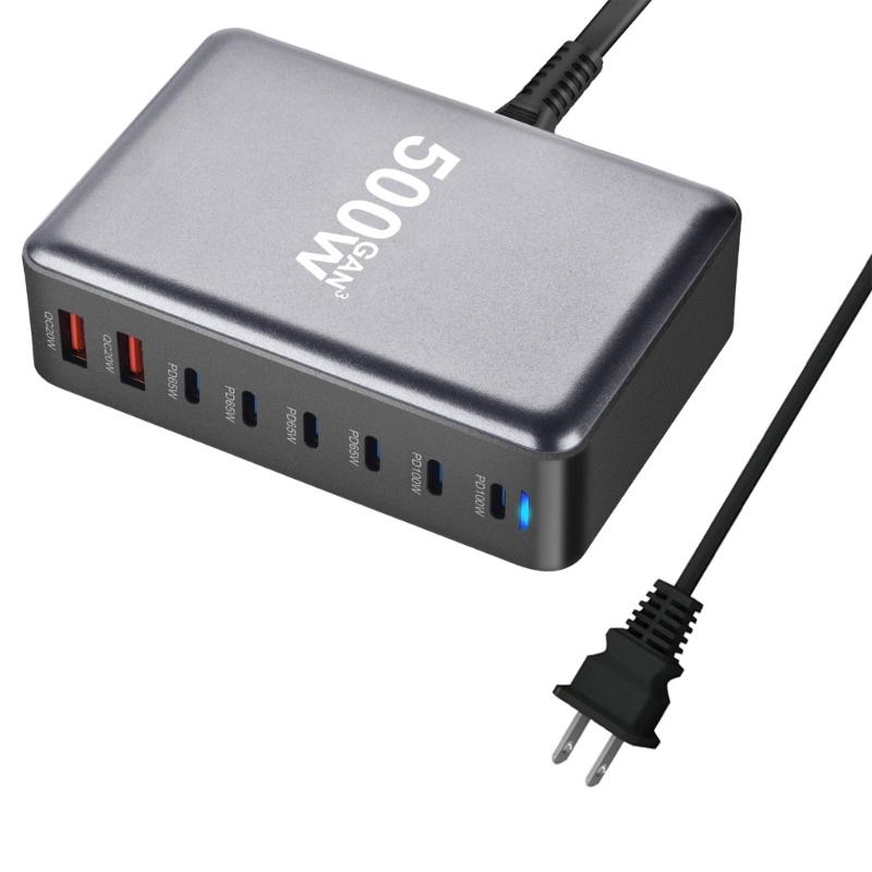 500 Вт Настольные GaN Зарядные Устройства 6 USB C 2 USB A Зарядная Станция Настольный Мультипорт для Быстрых Зарядных Устройств Адаптер Питания для Ноутбука