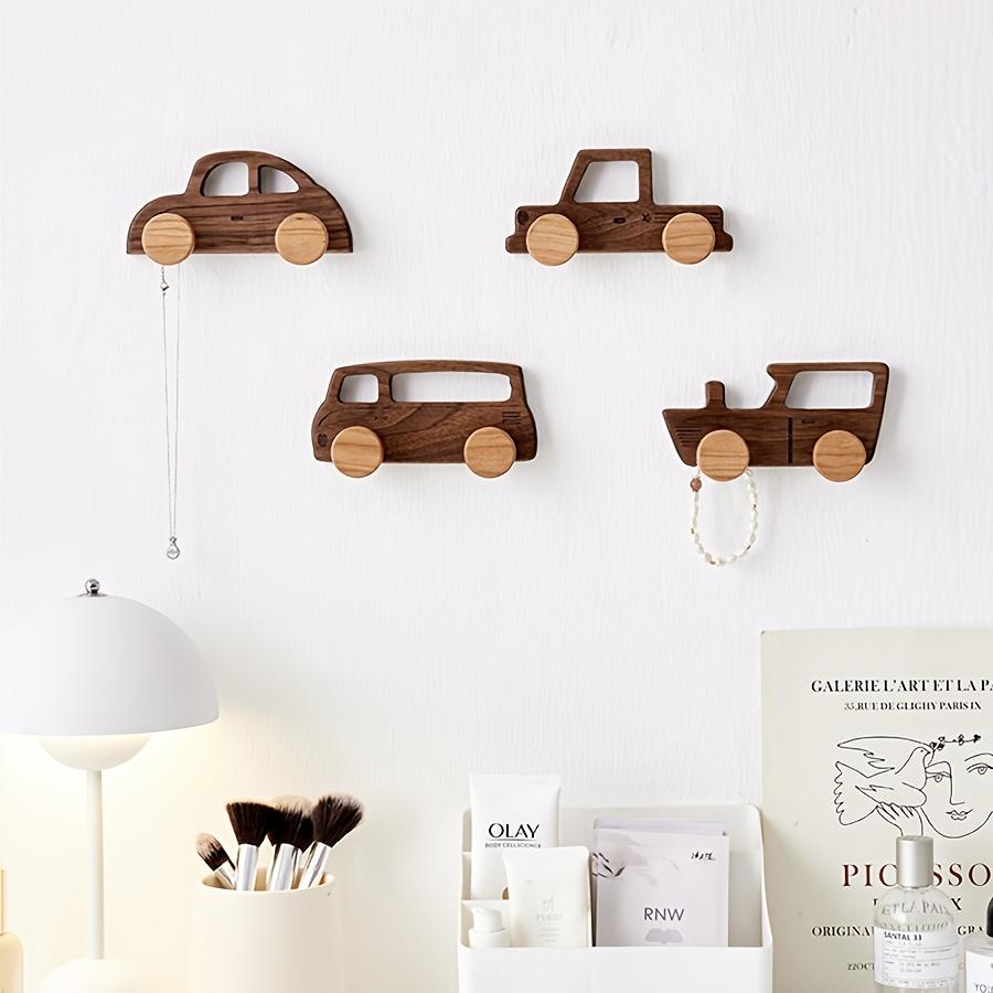 1pc/4pcs Set of Wooden Car Wall Hanging Hook, Solid Wood Wall Hook, Punched Fixed Wall Coat and Hat Hook Senior Creative Wall Hanging Car Class