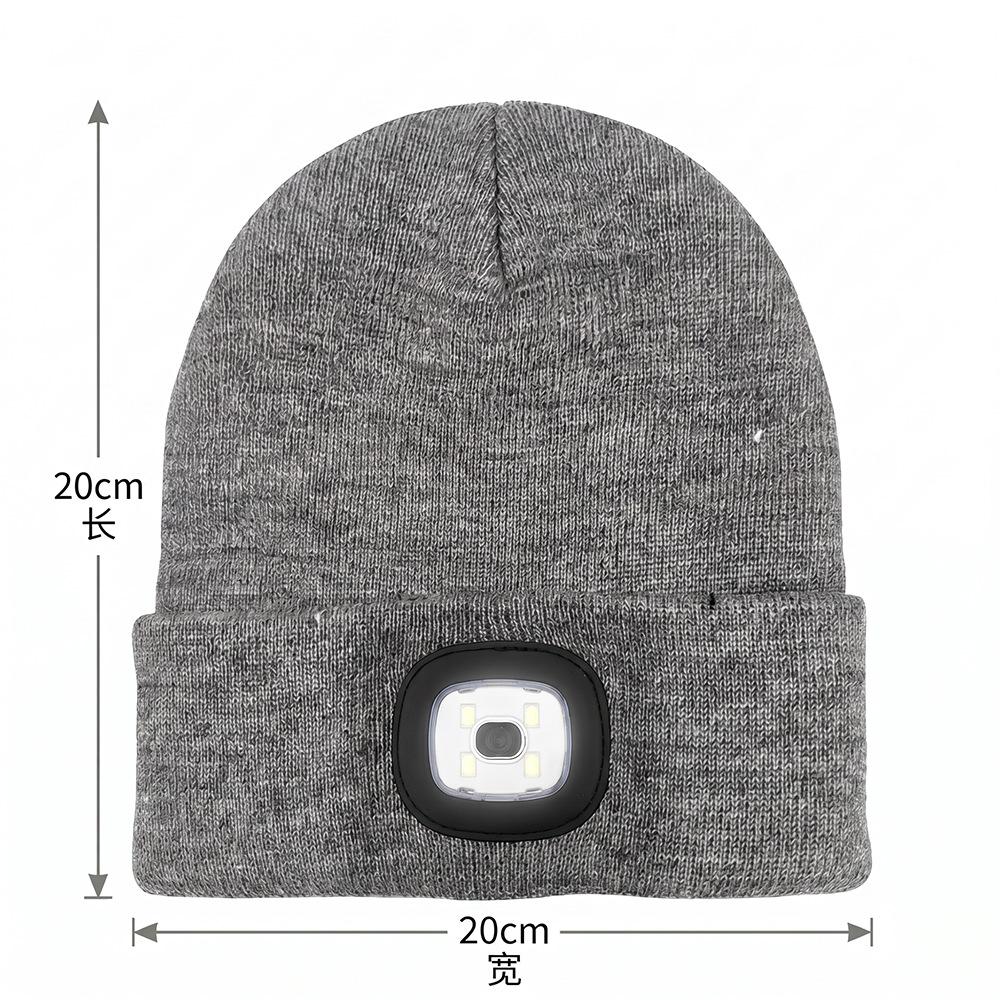 LED Lighting Warm Wool Cap Knitted Hat with Light Outdoor Cycling Night Running Fishing Sports Adult Pullover Hat