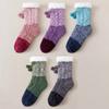 Knitted Thick Thermal Socks Patchwork Fleece Socks Women Fashion Plush Floor Socks  Winter