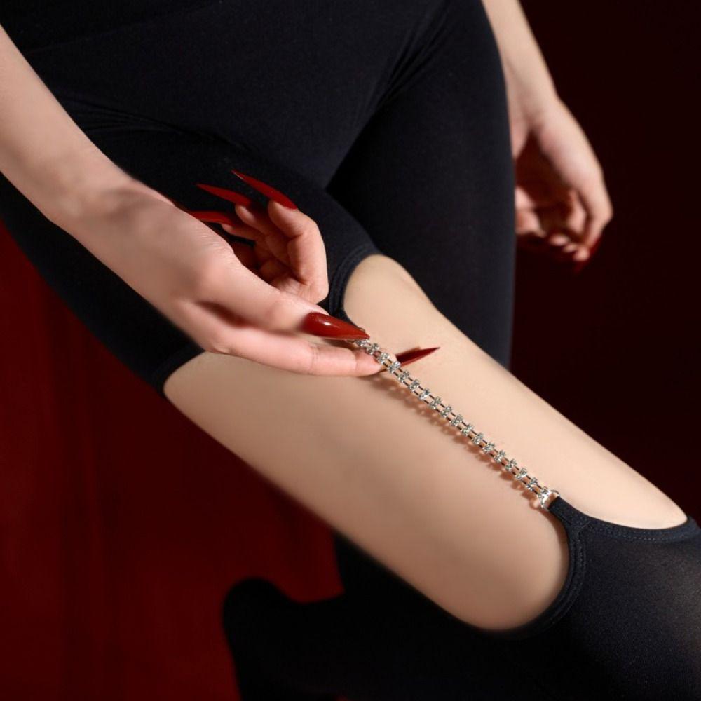 Sexy Metal Chain Oil Glossy Pantyhose Seamless Transparent Shiny Stockings High Waist Tights Party