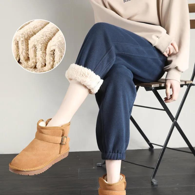 Зимние модные шаровары с эластичной резинкой на талии, утепленные спортивные штаны, теплые флисовые женские брюки