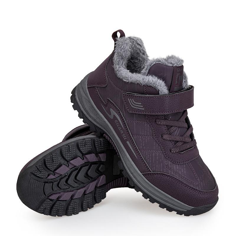 Уличная обувь из хлопка, зимняя, с ворсом, утолщенная, теплая, нескользящая, для пожилых людей, повседневная, с высоким берцем, для ходьбы, не пропускающая брызги, обувь для мам