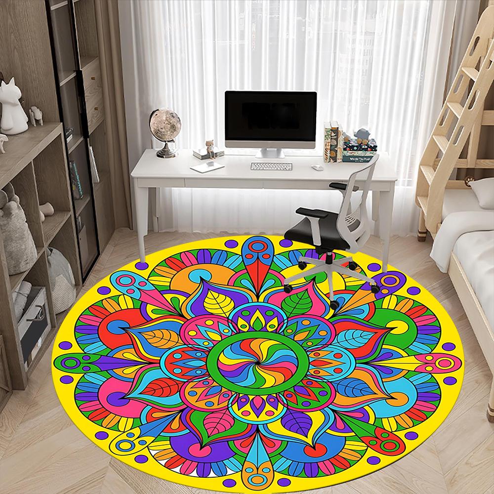 1pc Mandala Psychedelic Office Round Rug, Non-slip, Soft and Durable Office Rug for Interior Decoration, Perfect for Office, Beautiful Decoration yy26