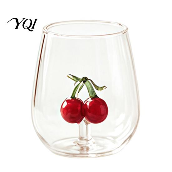 Handmade Decorative Drinking Mugs Clear Glass Cup with 3D Fruit And Christmas Holiday Ornaments, Cute Shaped Cups for Sparkling Water Heat Resistant