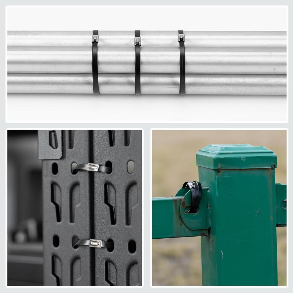 XINGO 50 штук Черные 4,6 мм шириной x 500 мм длиной Кабельные стяжки, Прочные кабельные стяжки из нержавеющей стали 304 с прочностью на разрыв 136 кг, Многоцелевые