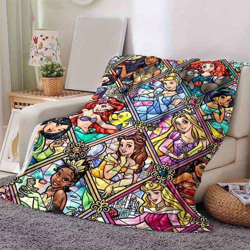 1pc Disney Princess Stained Glass Jigsaw Puzzle Blanket Home Decor, Couch Throw, Outdoor, Gift for Friends, Flannel Throw, Bedroom, Living Room