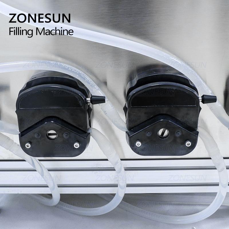 ZONESUN ZS-DTPP4B Desktop Automatic 4 Heads Peristaltic Pump Liquid Filling Machine With Conveyor For Perfume Water Filler