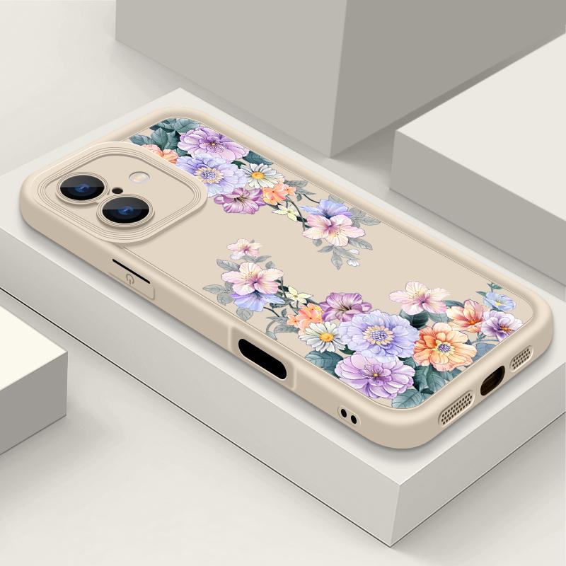 Для iPhone 16 Pro Max 15 Pro 14 Plus 13 12 11 XS 8 7 чехол с цветочным принтом, защита линз, противоударный матовый мягкий чехол для телефона из ТПУ