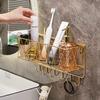 1pc Golden Luxury Bathroom Shelf Without punching,Shower Skin Care Products Wall Organizer Storage Rack with Hook,Kitchen Wall Mounted Storage Rack.