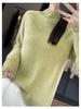 Women's Autumn Winter Thick Wool Sweater - Korean Style Half High Collar, Hollow Out Floral Design
