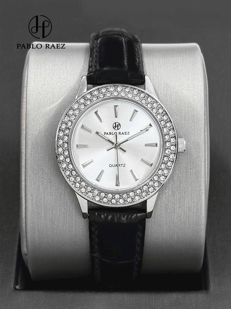 Pablo Raez Women's Quartz Rhinestone Watch with Leather Strap - Trendy & Versatile Gift