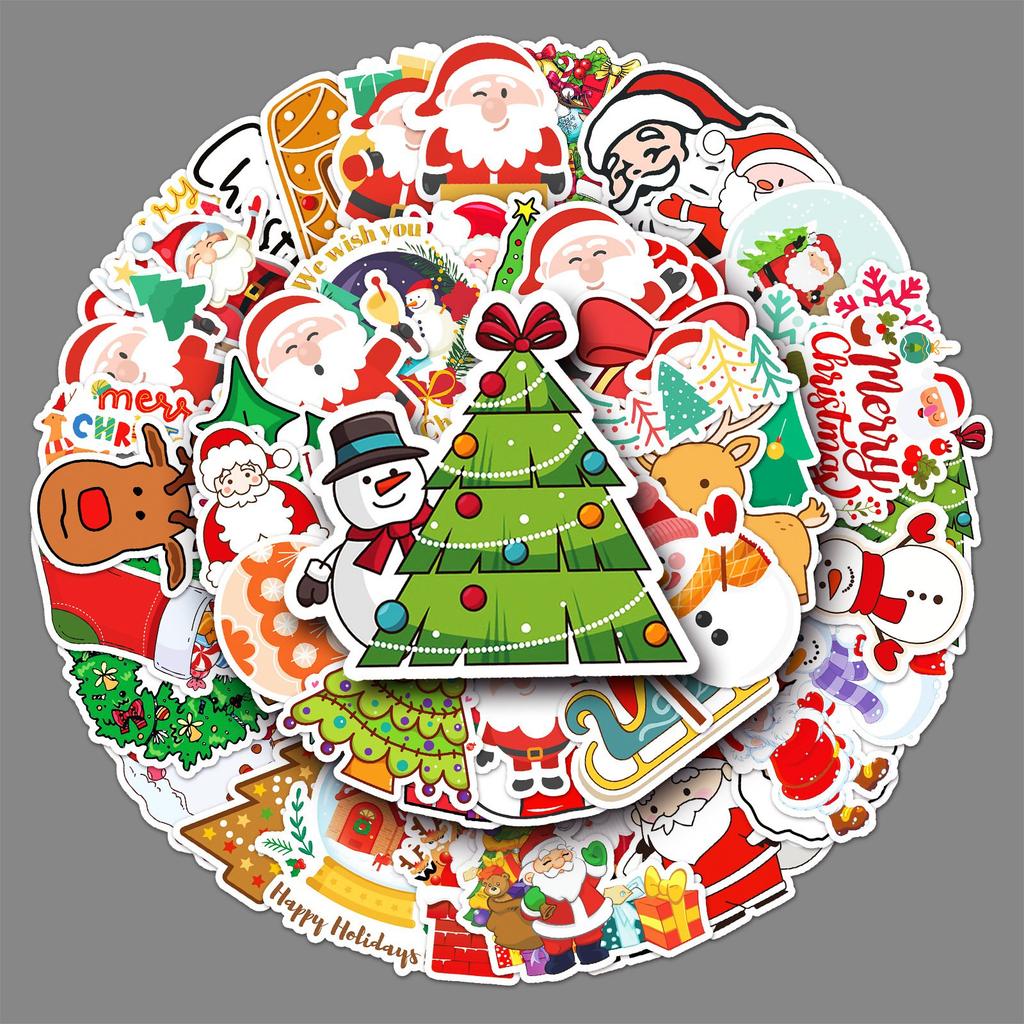 50 Pieces Christmas Stickers Cartoon Holiday Notebook DIY Skateboard Mobile Phone Case Luggage Stickers Waterproofs