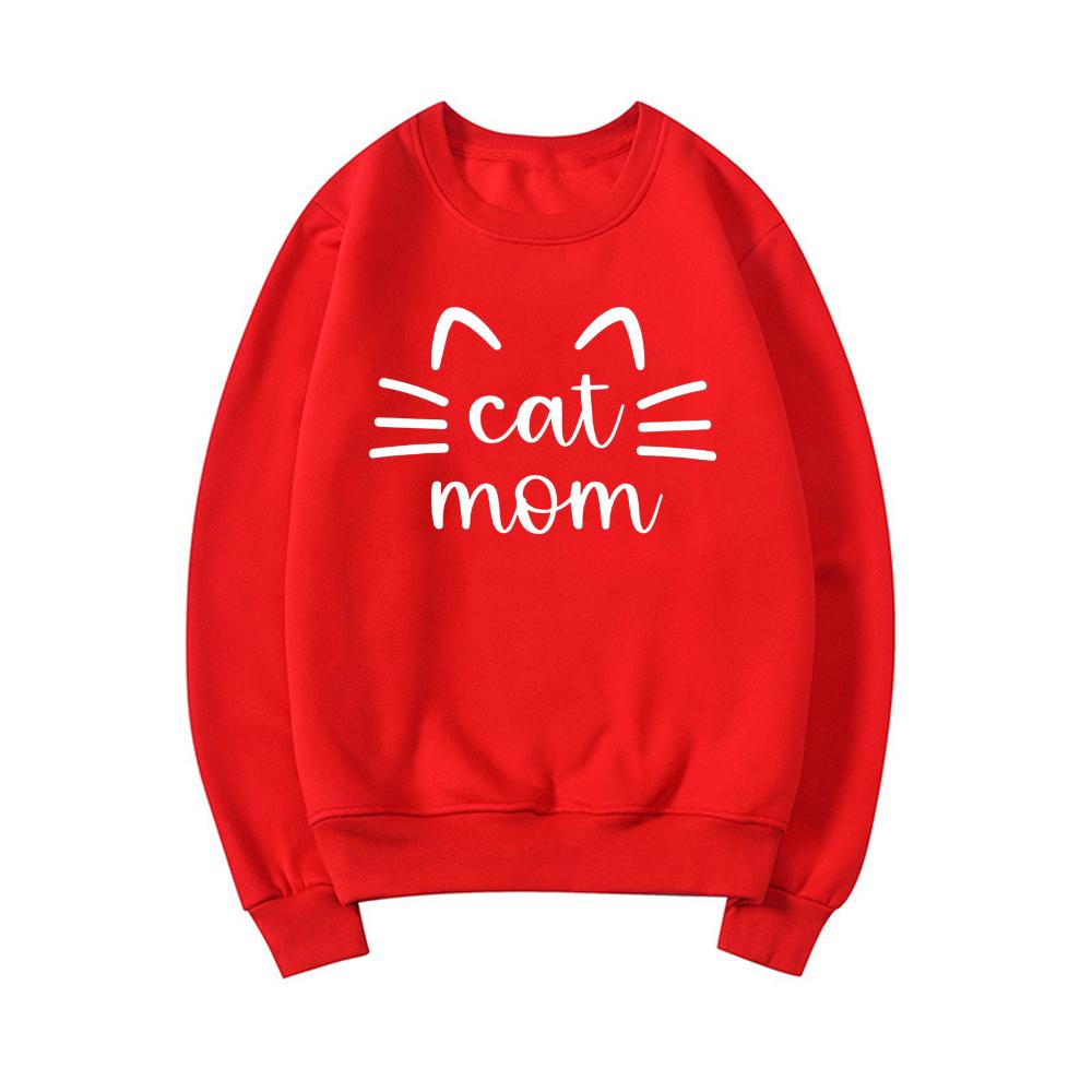 Толстовка Cat Mom Толстовки Cat Mama Подарок Cat Mom Женские толстовки с графическим рисунком Пуловеры с круглым вырезом с длинными рукавами Женский уличный топ