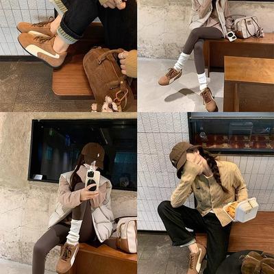 [sheii Су Иньинь] Корейский блогер~ ретро кожаные низкие кеды на шнуровке женские немецкие тренировочные кроссовки гоночные кроссовки