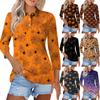 Женская модная повседневная рубашка с лацканами и рукавом 3/4 с принтом на Хэллоуин, женские топы на пуговицах