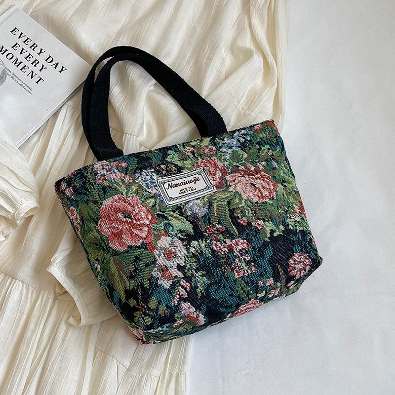 Large Floral Canvas Handbag with Shoulder Straps for Commuters and Students